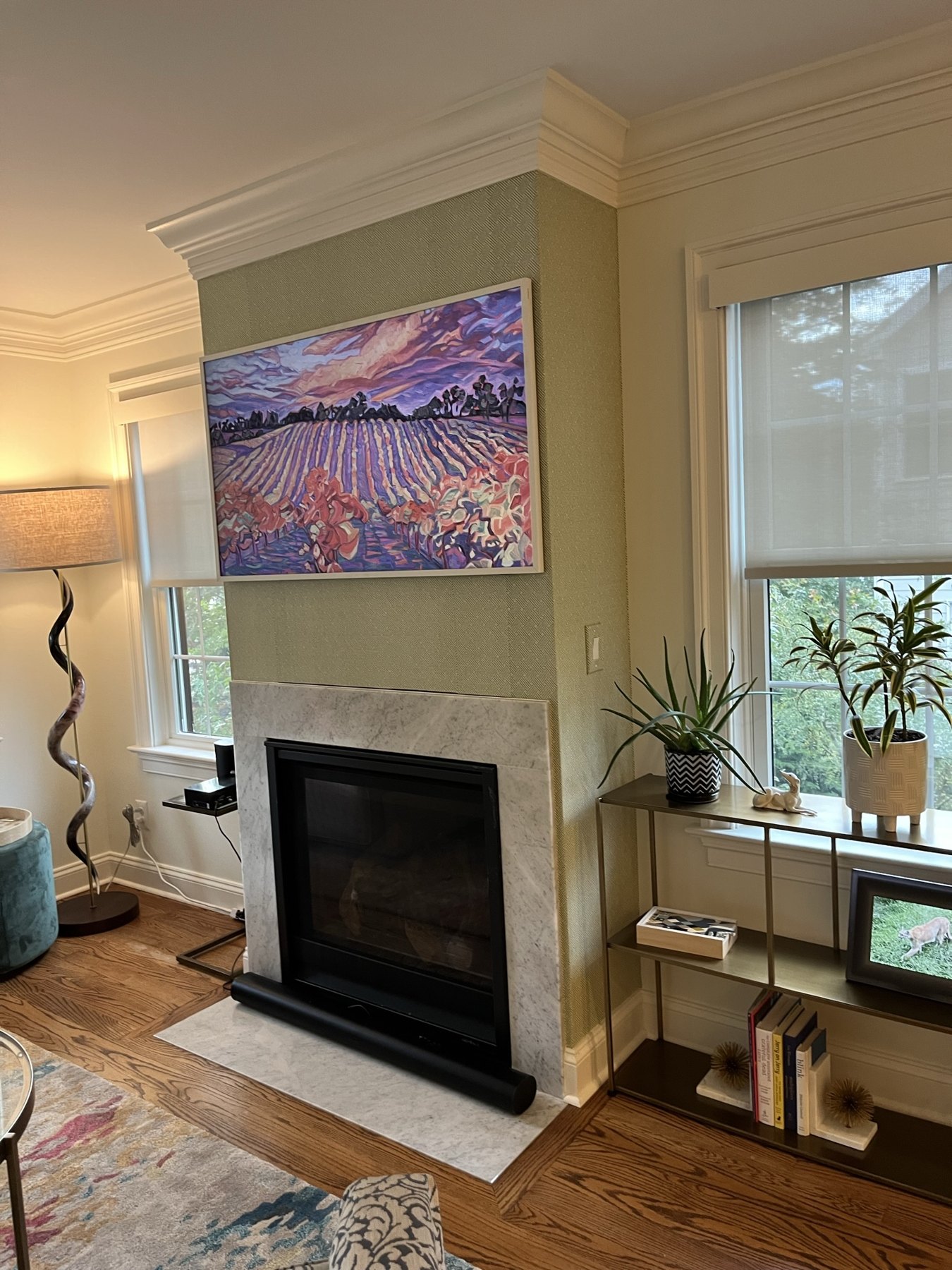 Fireplace wall before installation of the new mantel