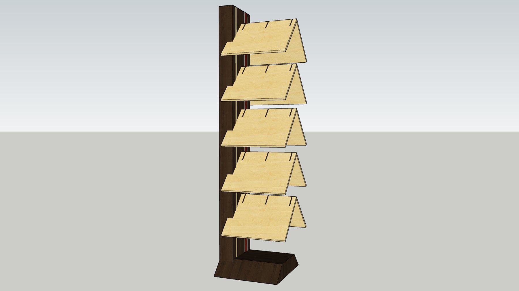 Computer model of the angled tree-form shelving